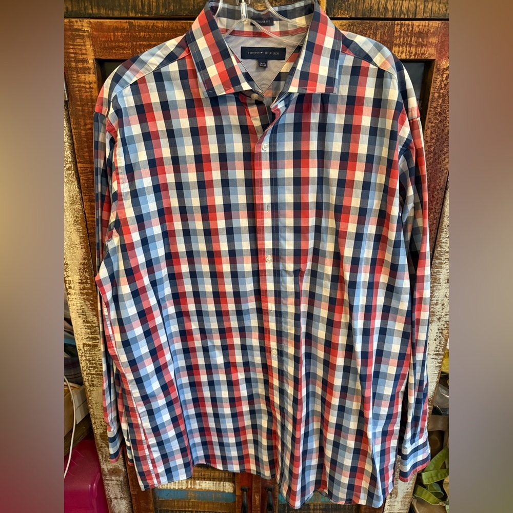 Tommy Hilfiger Blue/Red Plaid and Blue/white Shirts (2)